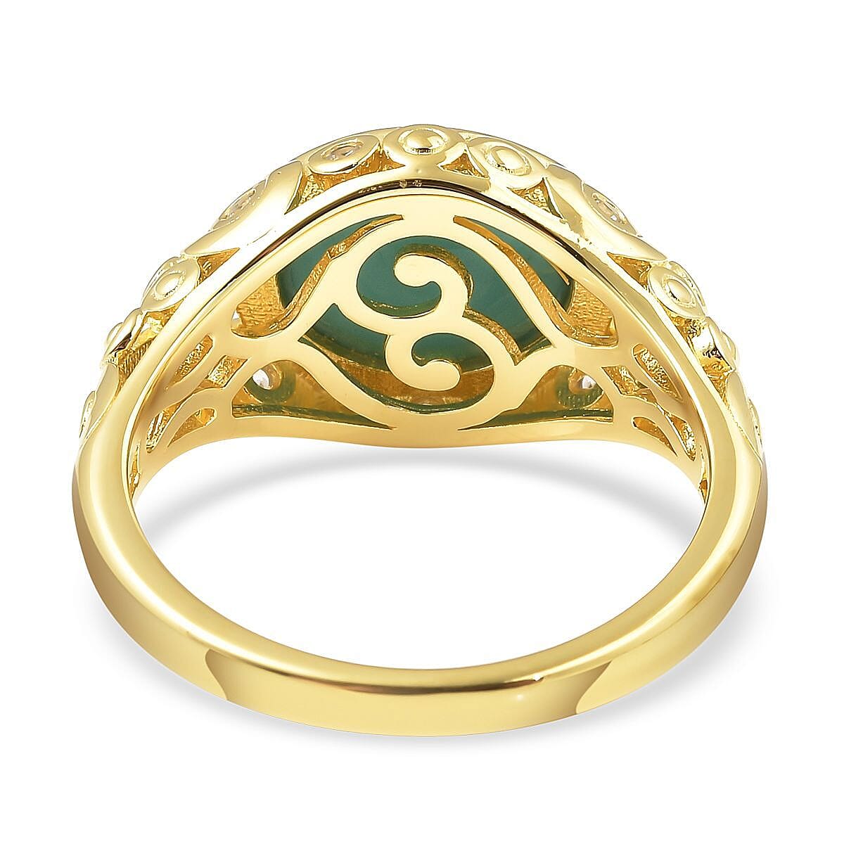 Sleeping Beauty Turquoise and Natural White Zircon Ring in Vermeil Yellow Gold Over Sterling Silver (Size 10.0) 3.40 ctw image number 4