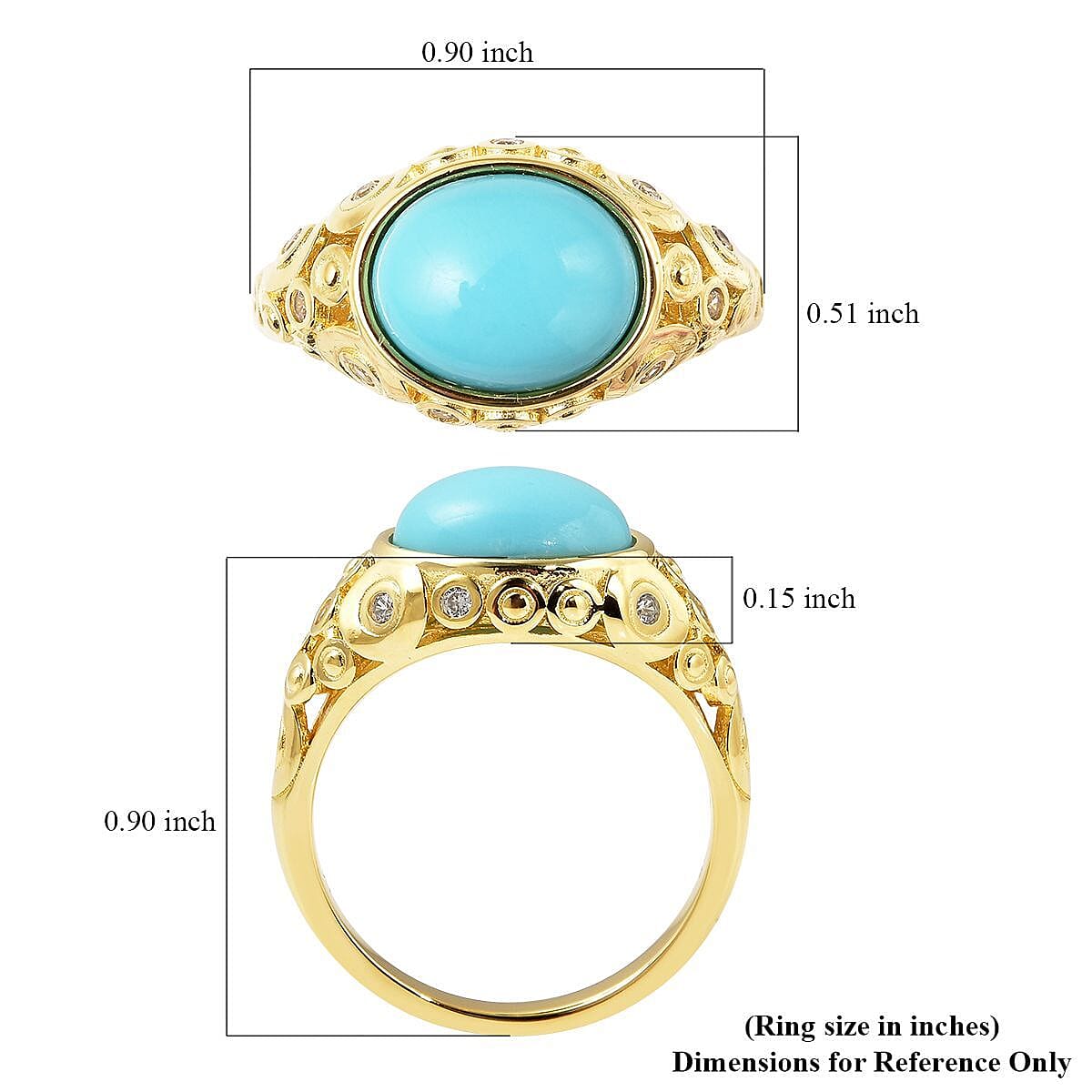 Sleeping Beauty Turquoise and Natural White Zircon Ring in Vermeil Yellow Gold Over Sterling Silver (Size 10.0) 3.40 ctw image number 5