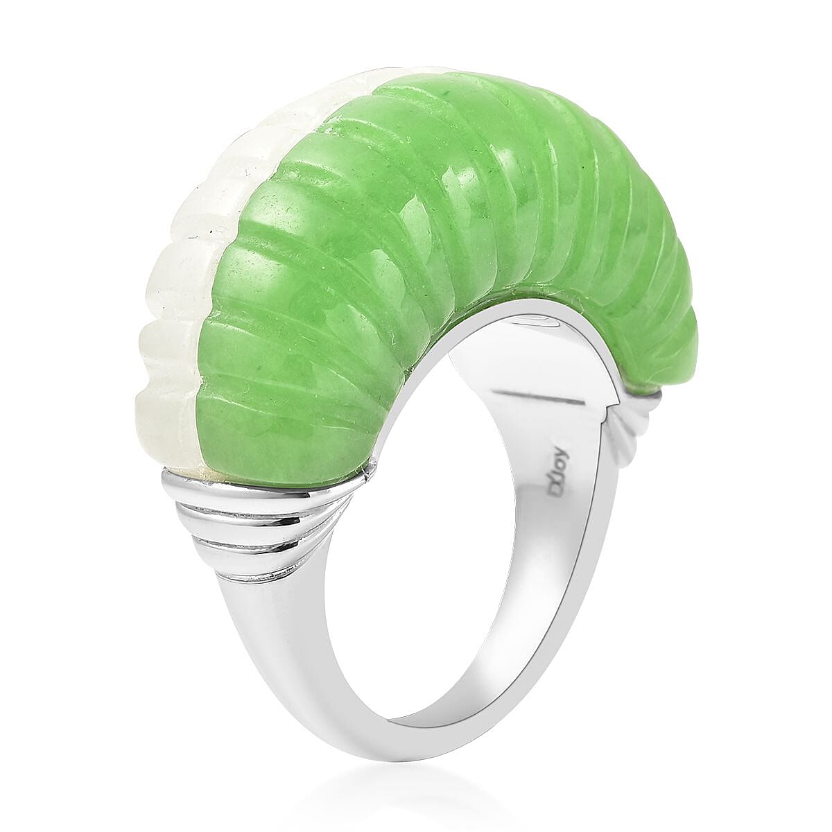 Green and White Jade Ring in Rhodium Over Sterling Silver (Size 10.0) 36.25 ctw image number 3