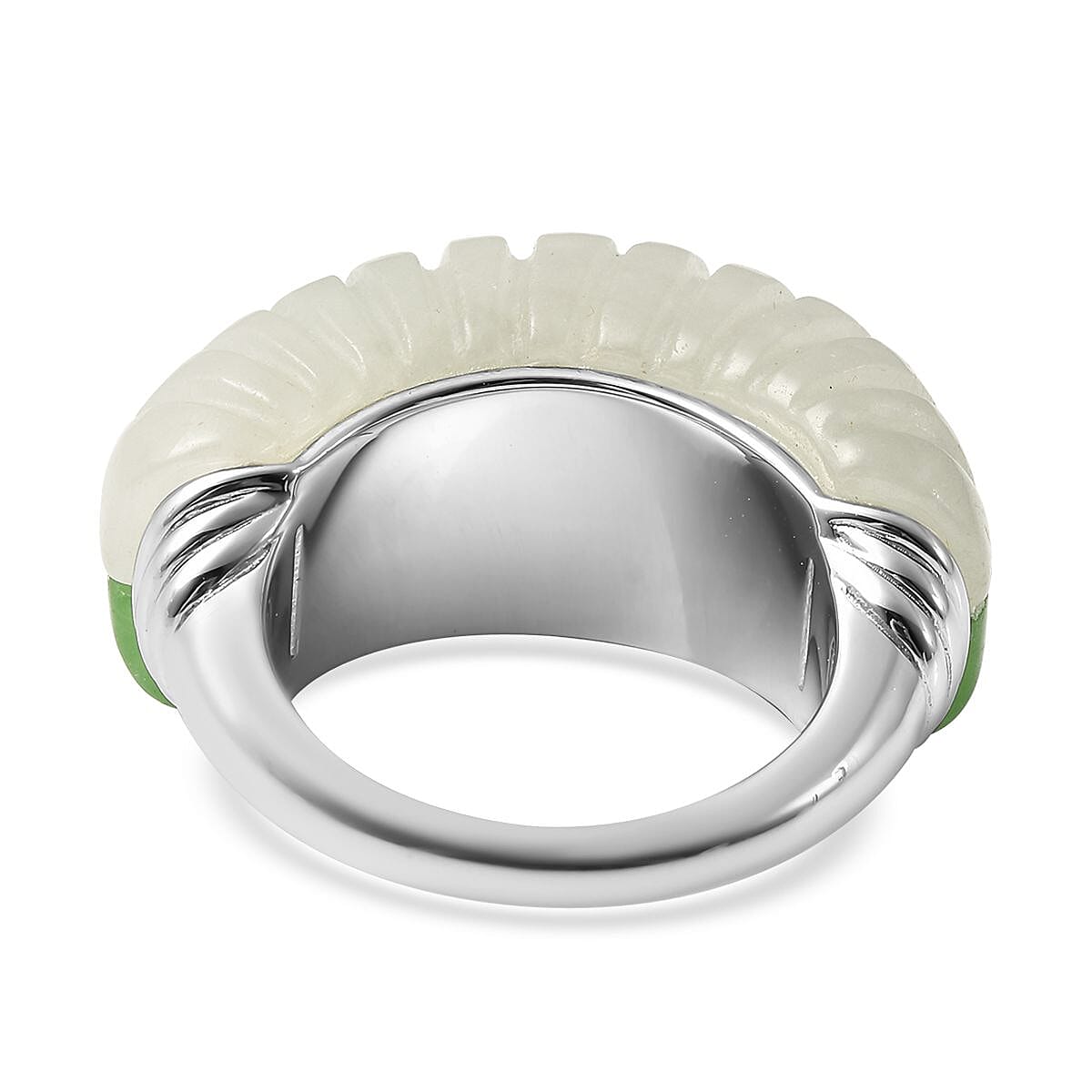 Green and White Jade Ring in Rhodium Over Sterling Silver (Size 10.0) 36.25 ctw image number 4