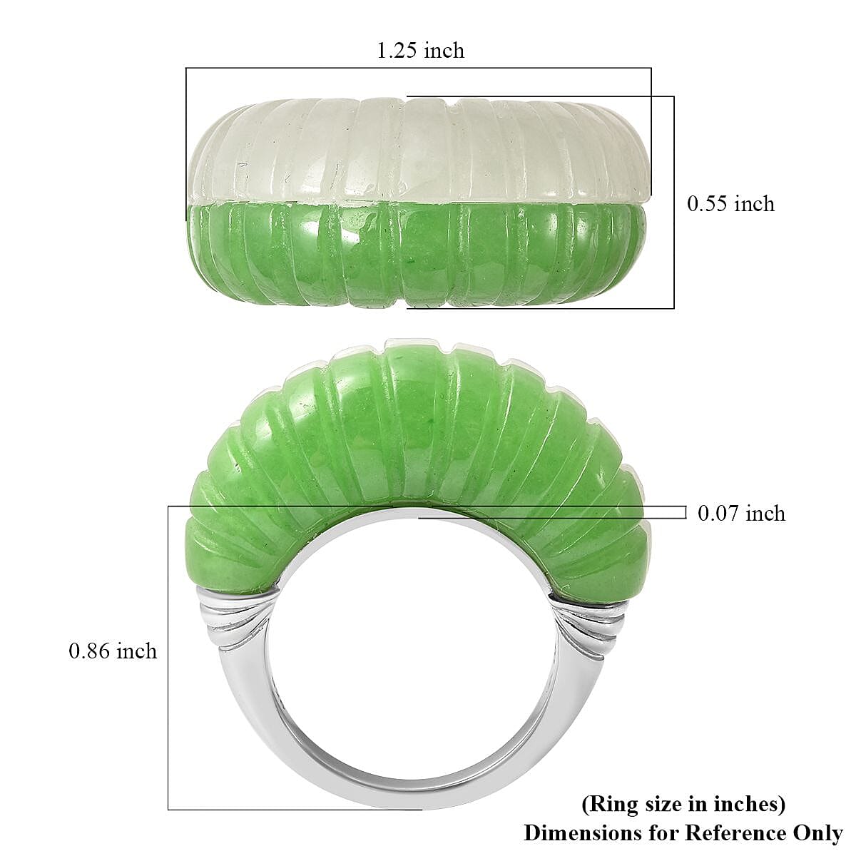 Green and White Jade Ring in Rhodium Over Sterling Silver (Size 10.0) 36.25 ctw image number 5