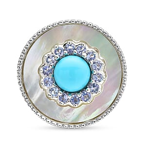 Sleeping Beauty Turquoise and Multi Gemstone Double Circle Ring in Rhodium Over Sterling Silver (Size 7.0) 2.75 ctw