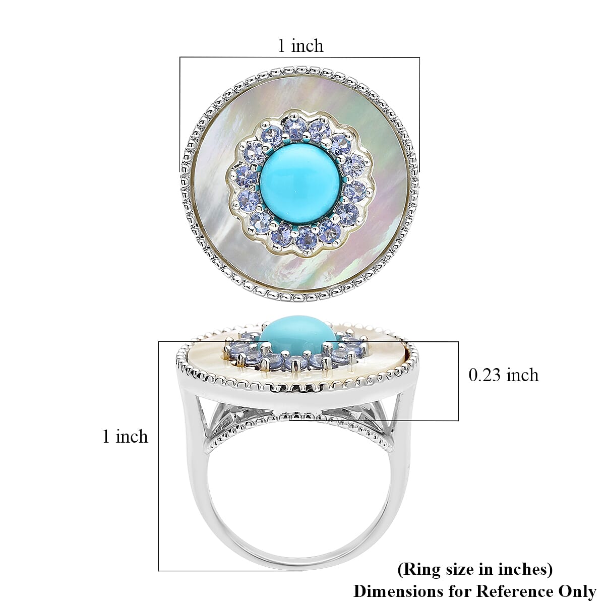 Sleeping Beauty Turquoise and Multi Gemstone Double Circle Ring in Rhodium Over Sterling Silver (Size 7.0) 2.75 ctw image number 5