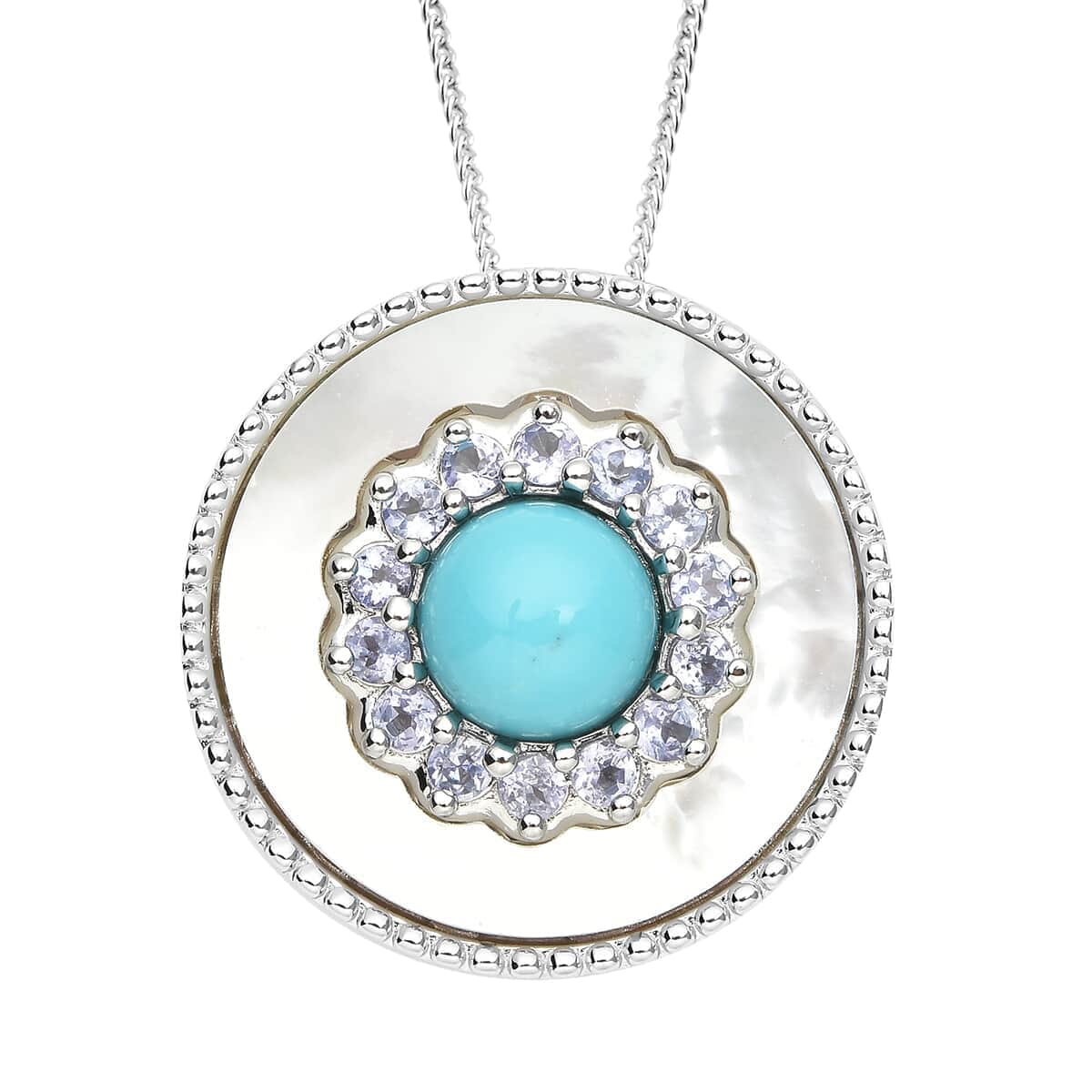 Sleeping Beauty Turquoise and Multi Gemstone Circle Pendant Necklace 18 Inches in Rhodium Over Sterling Silver 2.75 ctw image number 0