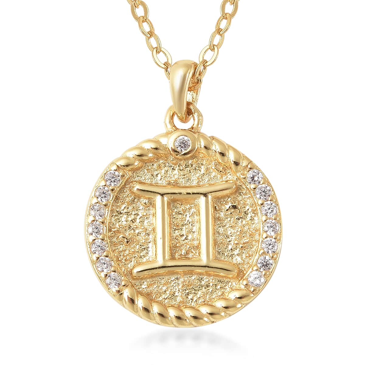 Simulated Diamond Gemini Zodiac Necklace (17 Inches) in 14K YG Over Sterling Silver 0.30 ctw image number 1
