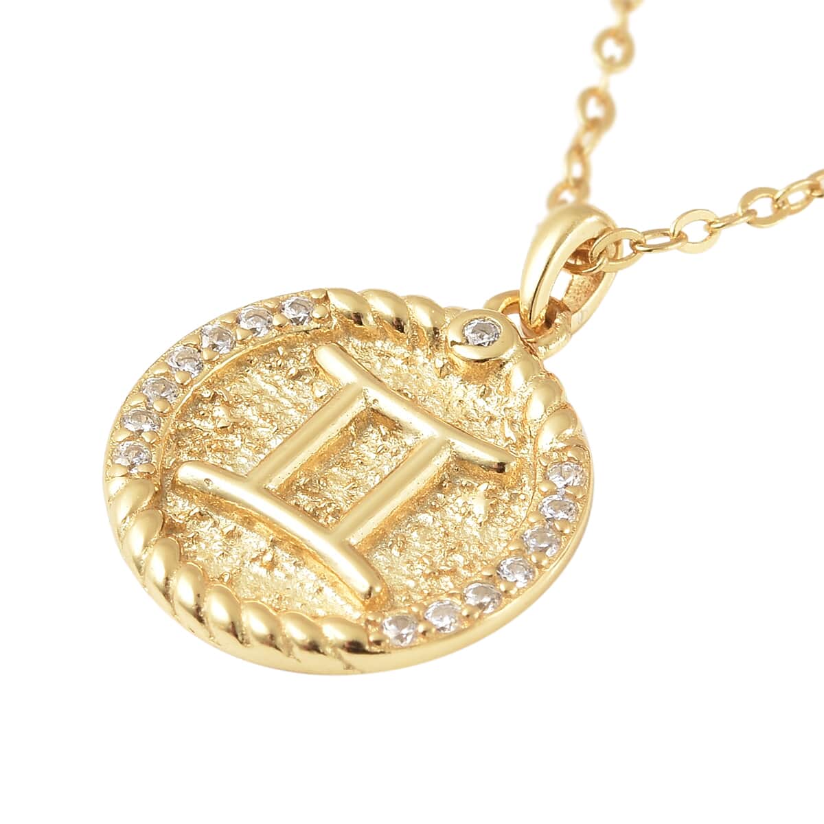 Simulated Diamond Gemini Zodiac Necklace (17 Inches) in 14K YG Over Sterling Silver 0.30 ctw image number 3