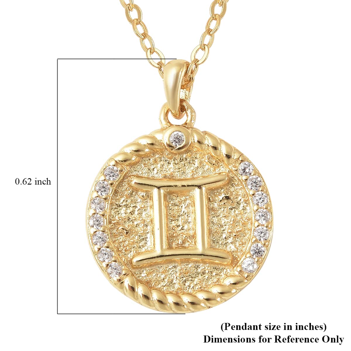 Simulated Diamond Gemini Zodiac Necklace (17 Inches) in 14K YG Over Sterling Silver 0.30 ctw image number 5