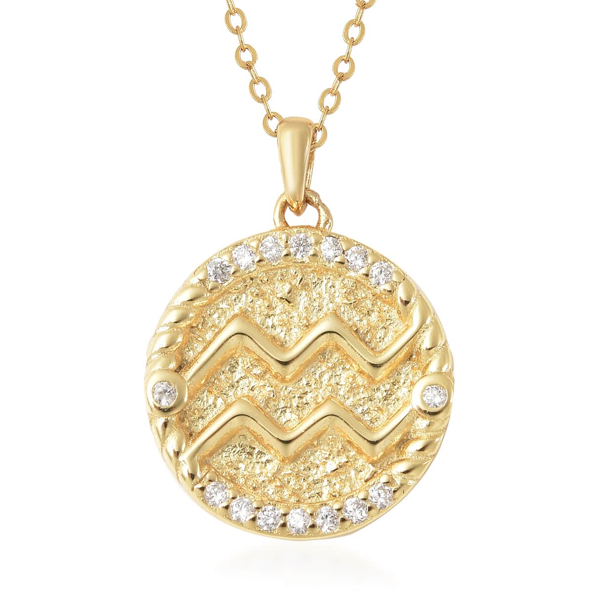 All About Aquarius Zodiac Gift Box with Simulated Diamond Aquarius Symbol Necklace 17 Inches in 14K Yellow Gold Over Sterling Silver 0.30 ctw image number 1