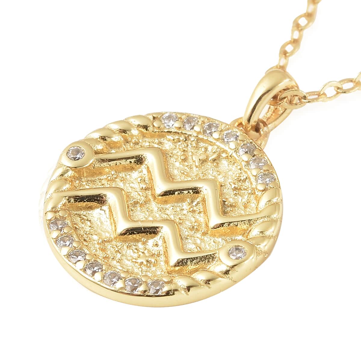 All About Aquarius Zodiac Gift Box with Simulated Diamond Aquarius Symbol Necklace 17 Inches in 14K Yellow Gold Over Sterling Silver 0.30 ctw image number 3