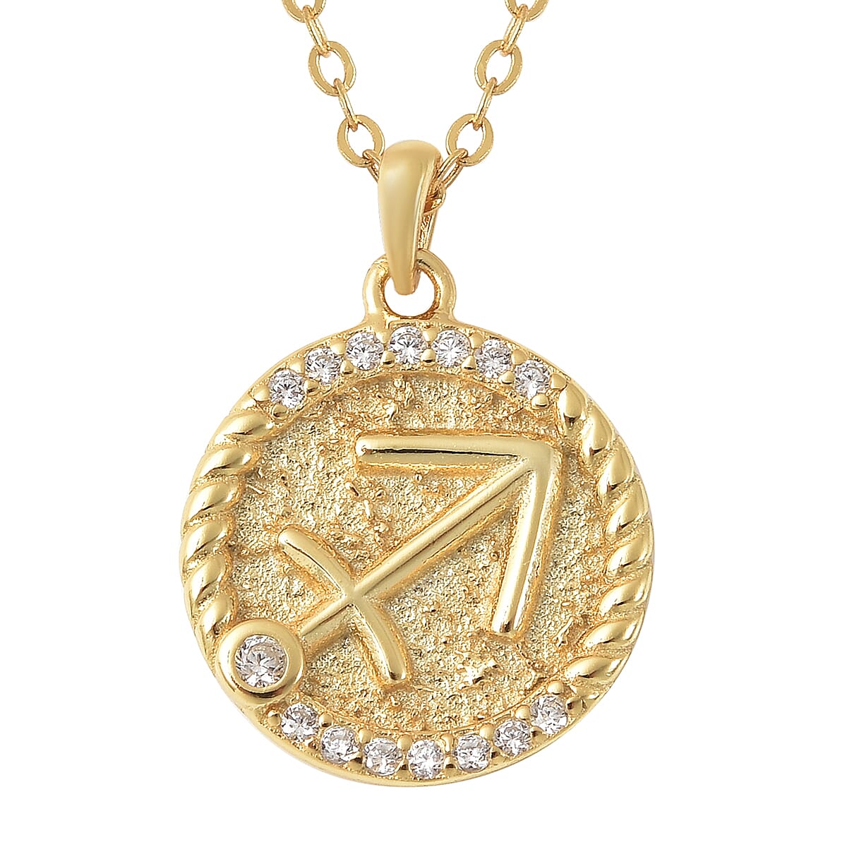 All About Sagittarius Zodiac Gift Box with Simulated Diamond Sagittarius Symbol Necklace 17 Inches in 14K Yellow Gold Over Sterling Silver 0.30 ctw image number 1