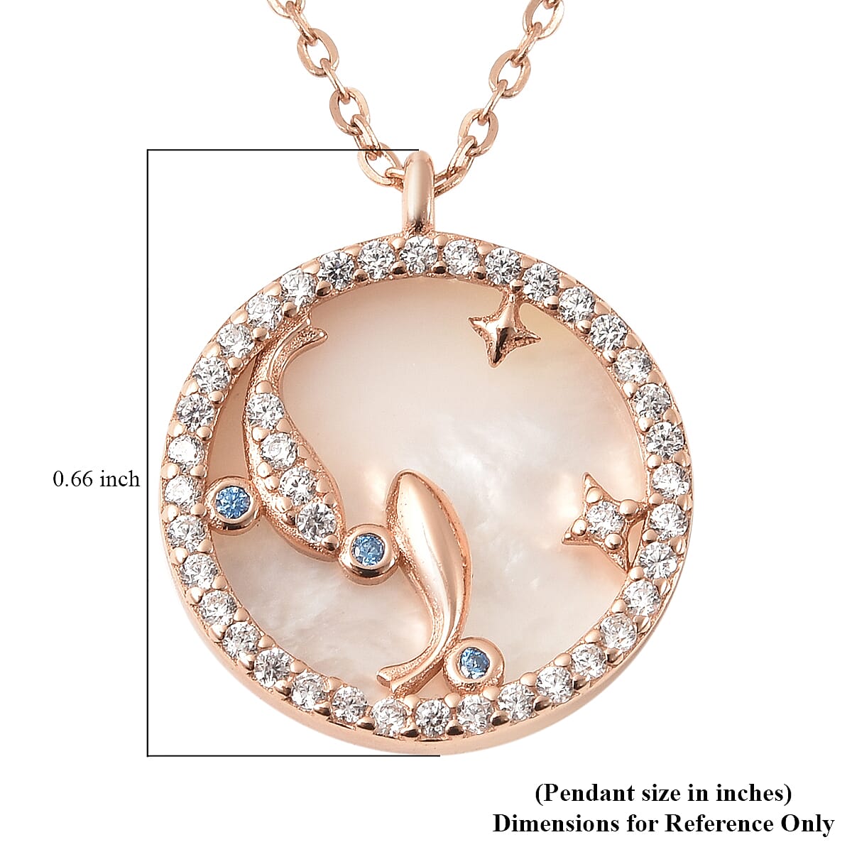 Pisces Zodiac Jewelry Gift Box with White Mother Of Pearl and Simulated Diamond Necklace 17.50 Inches in 14K RG Over Sterling Silver 0.45 ctw image number 6