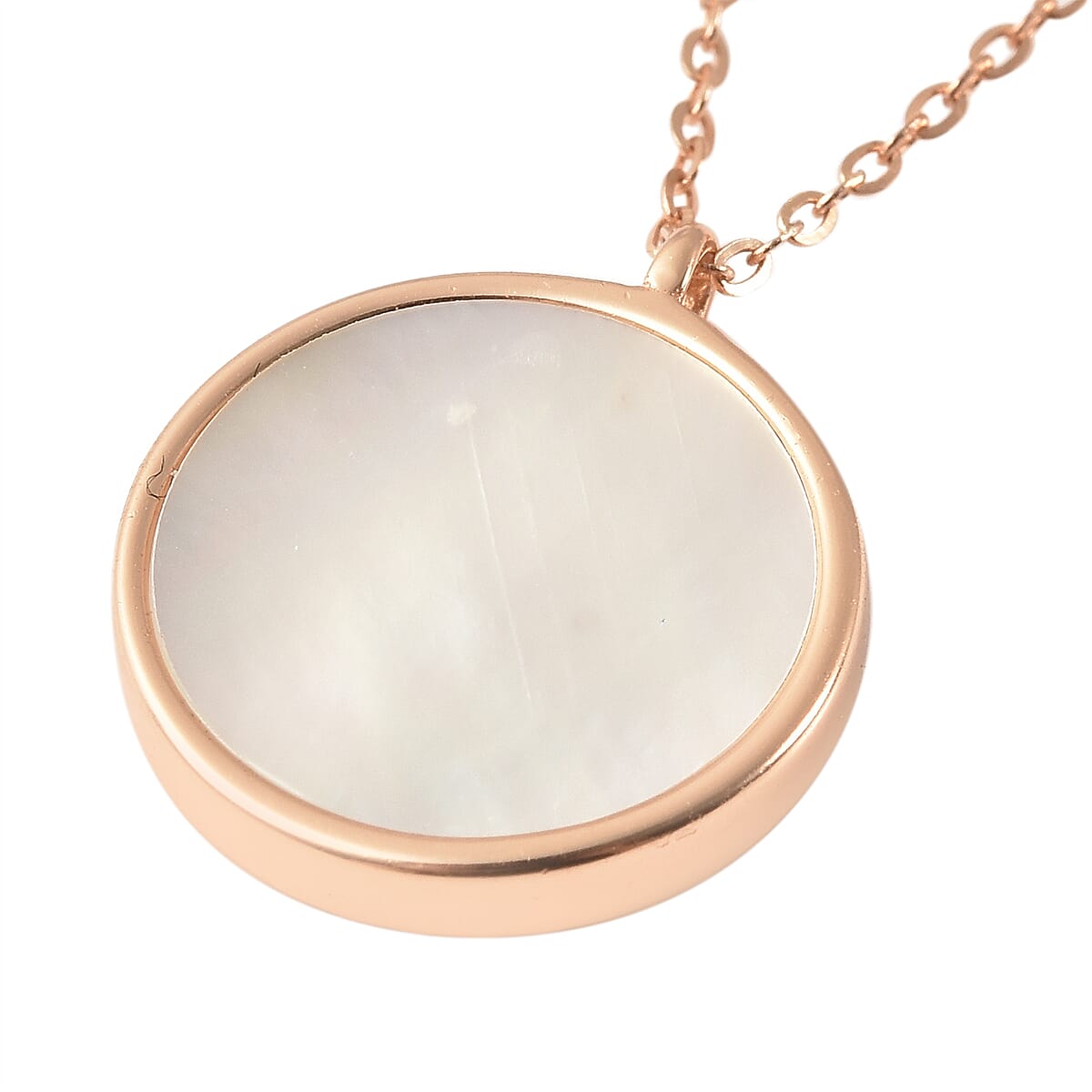 White Mother Of Pearl and Simulated White & Blue Diamond Aquarius Zodiac Necklace 17.50 Inches in 14K Rose Gold Over Sterling Silver 0.50 ctw image number 4