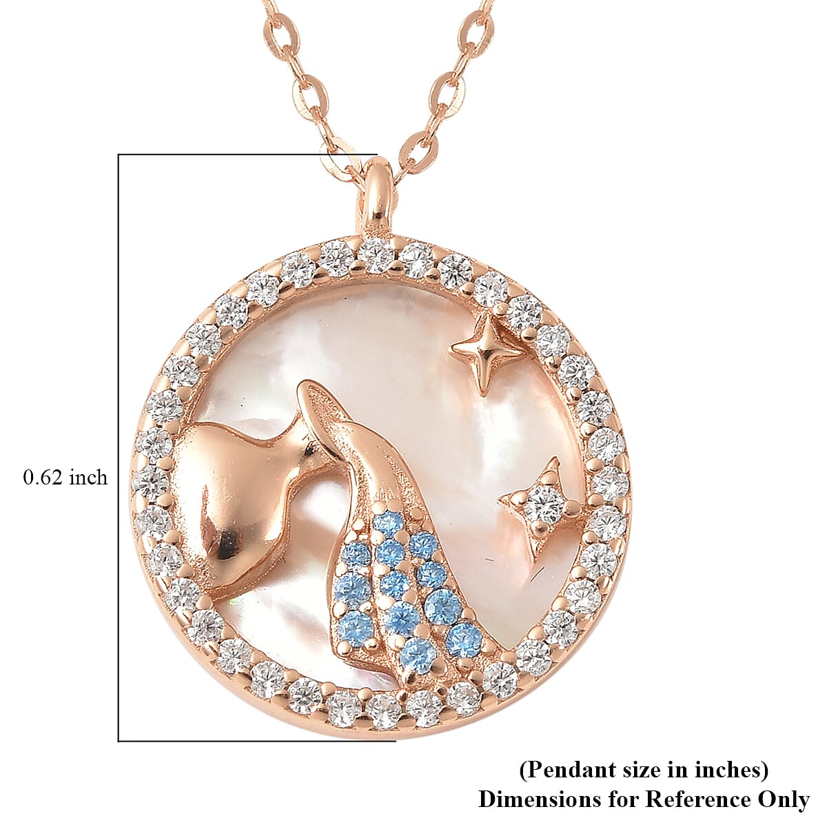 White Mother Of Pearl and Simulated White & Blue Diamond Aquarius Zodiac Necklace 17.50 Inches in 14K Rose Gold Over Sterling Silver 0.50 ctw image number 6