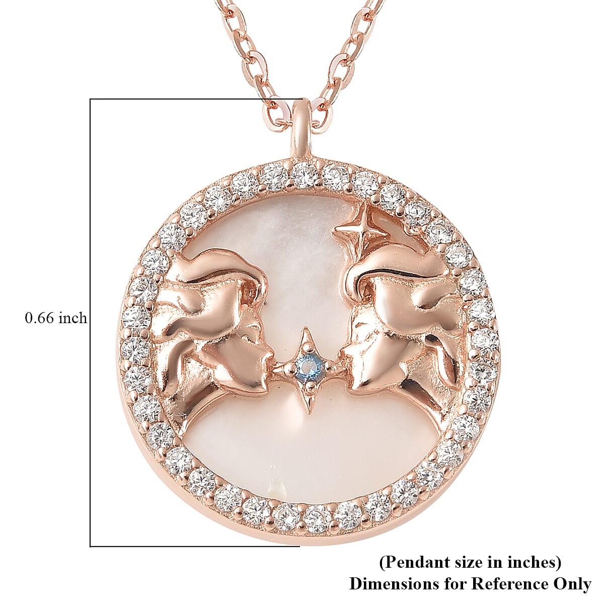 Gemini Zodiac Jewelry Gift Box with White Mother Of Pearl and Simulated Diamond Necklace 17.5 In in 14K RG Over Sterling Silver 0.35 ctw image number 6