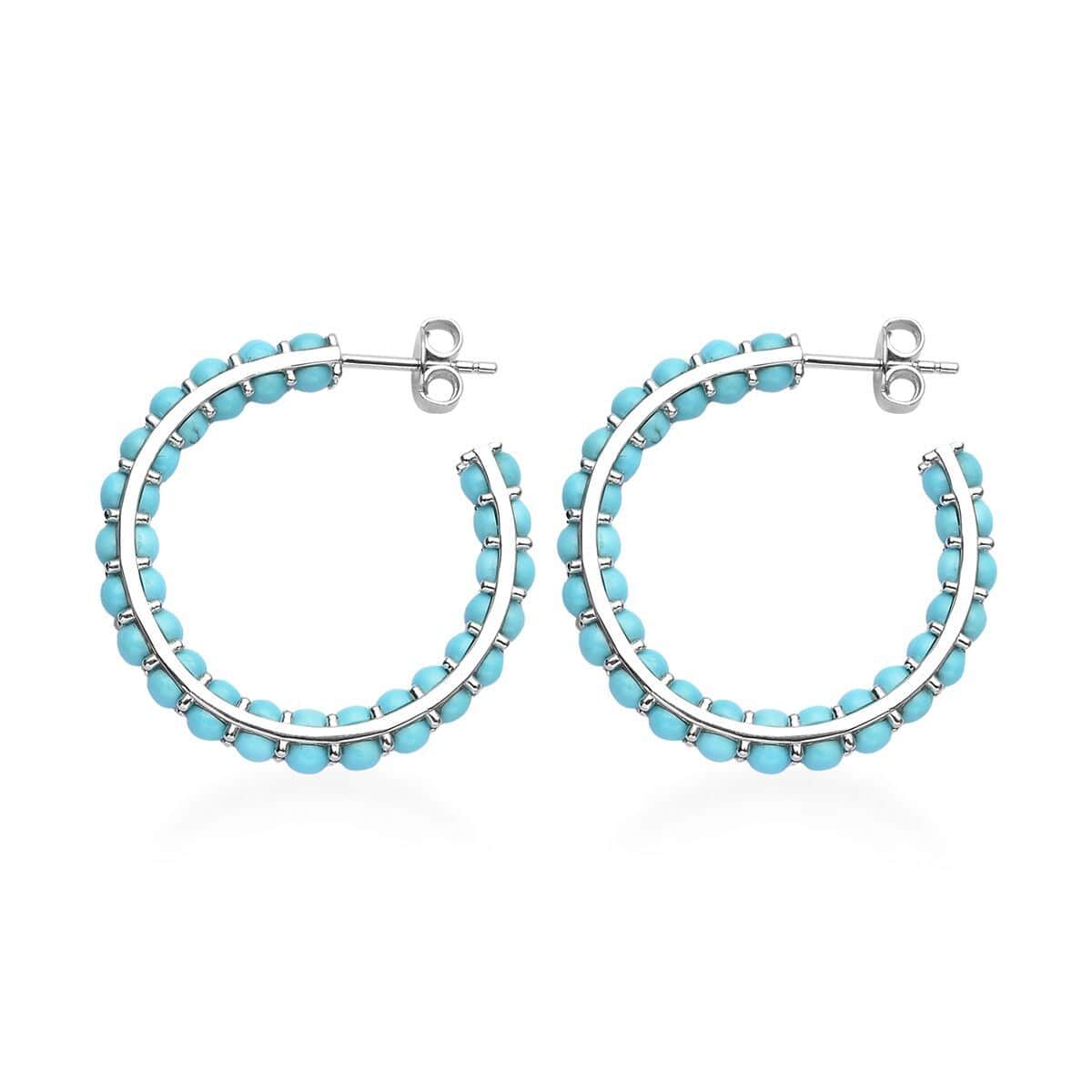 AMERICAN Natural Sleeping Beauty Turquoise Hoop Earrings in Rhodium Over Sterling Silver 8.40 ctw image number 3