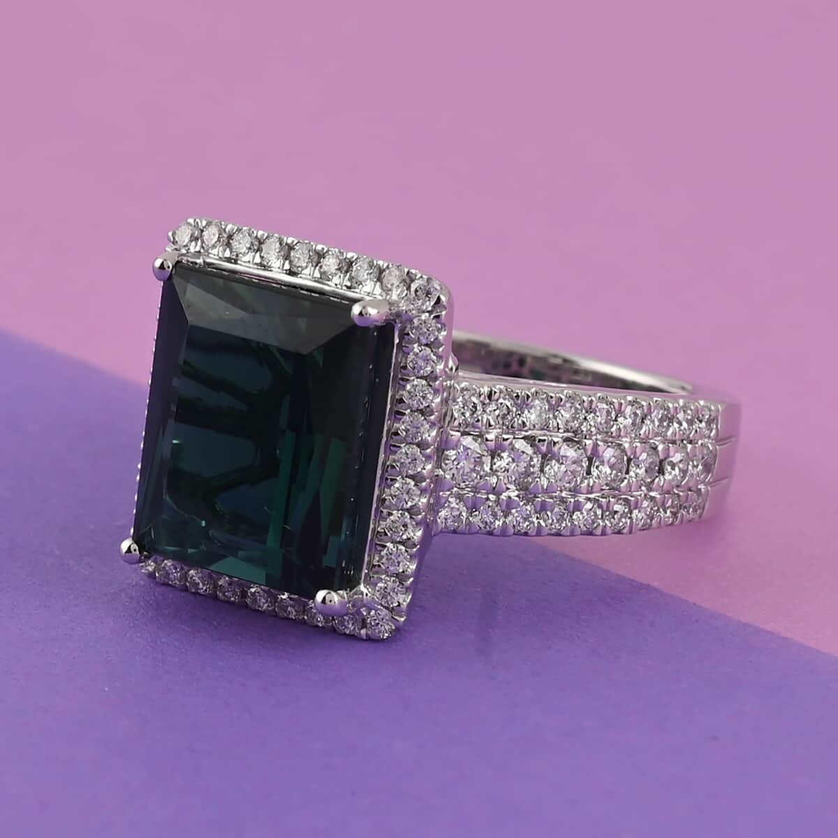 ONE OF A KIND RHAPSODY 950 Platinum AAAA Monte Belo Indicolite and E-F VS Diamond Ring (Size 7.0) 12.35 Grams 7.60 ctw image number 1