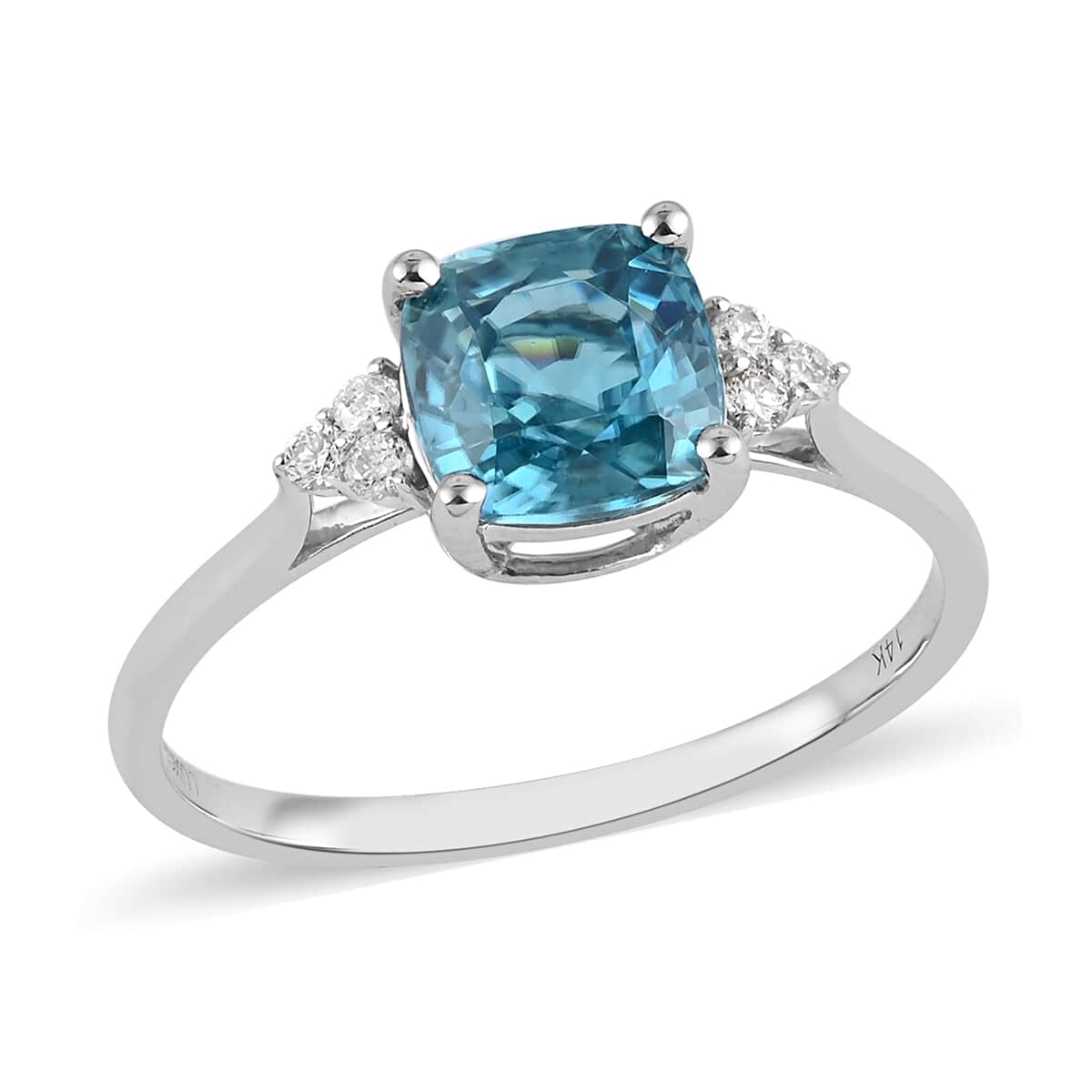 Luxoro 14K White Gold AAAA Cambodian Blue Zircon and G-H I2 Diamond Ring 3.00 ctw image number 0