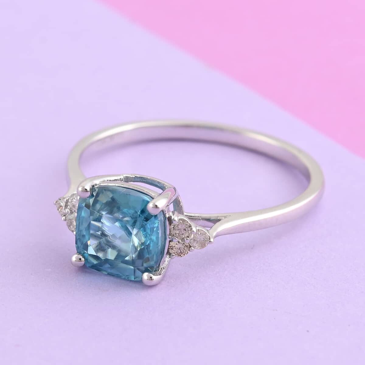 Luxoro 14K White Gold AAAA Cambodian Blue Zircon and G-H I2 Diamond Ring 3.00 ctw image number 1
