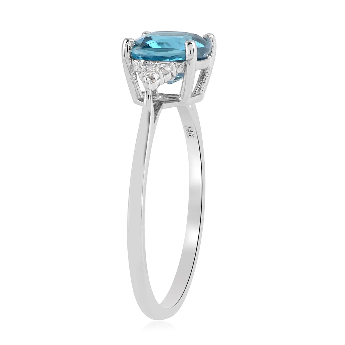 Luxoro 14K White Gold AAAA Cambodian Blue Zircon and G-H I2 Diamond Ring 3.00 ctw image number 3