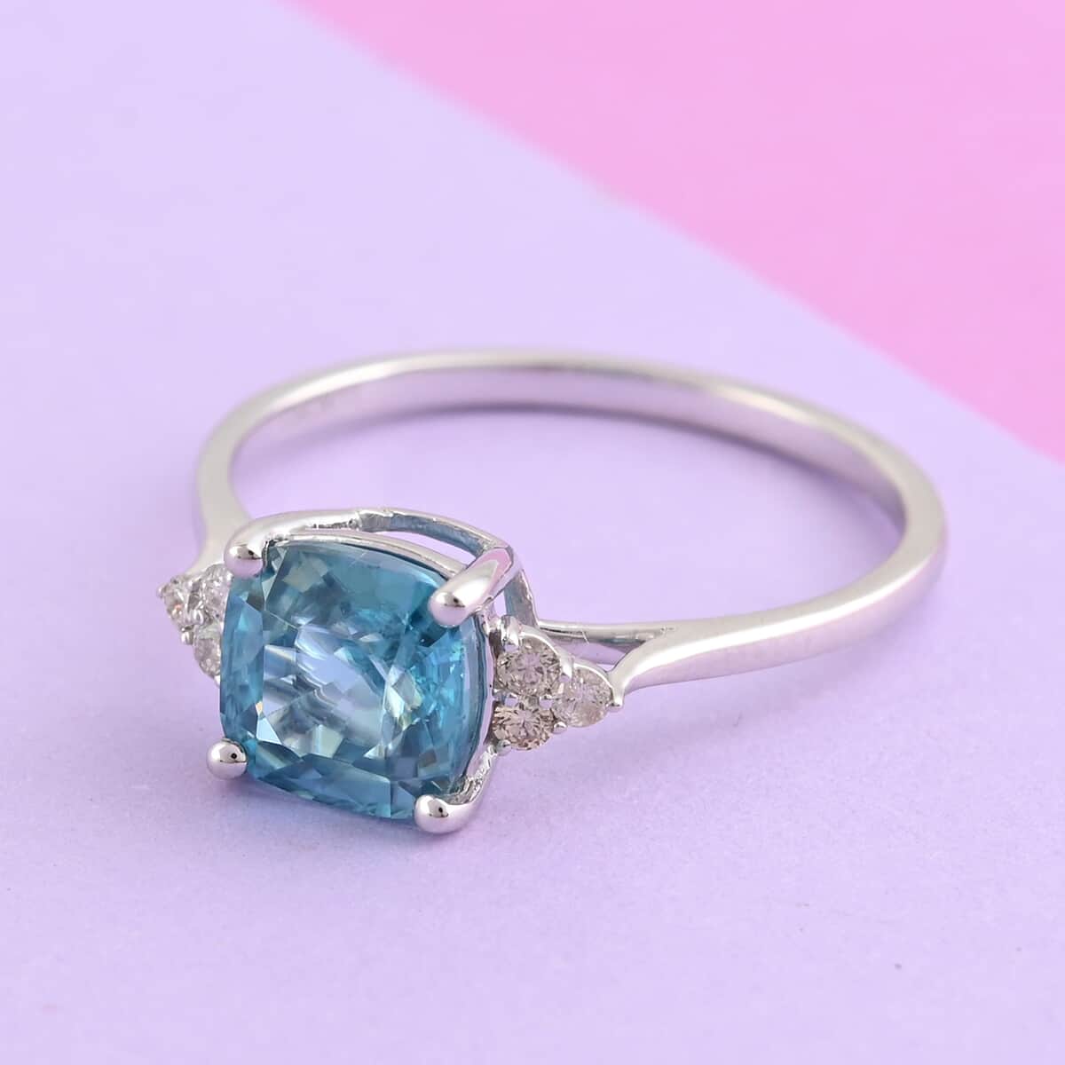 Luxoro 14K White Gold AAAA Cambodian Blue Zircon and G-H I2 Diamond Ring (Size 6.0) 3.00 ctw image number 1