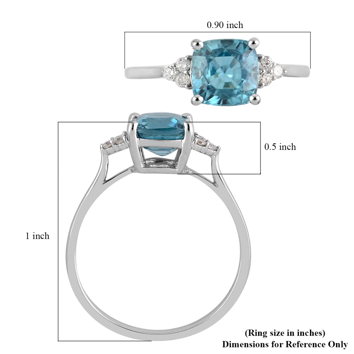 Luxoro 14K White Gold AAAA Cambodian Blue Zircon and G-H I2 Diamond Ring (Size 6.0) 3.00 ctw image number 5