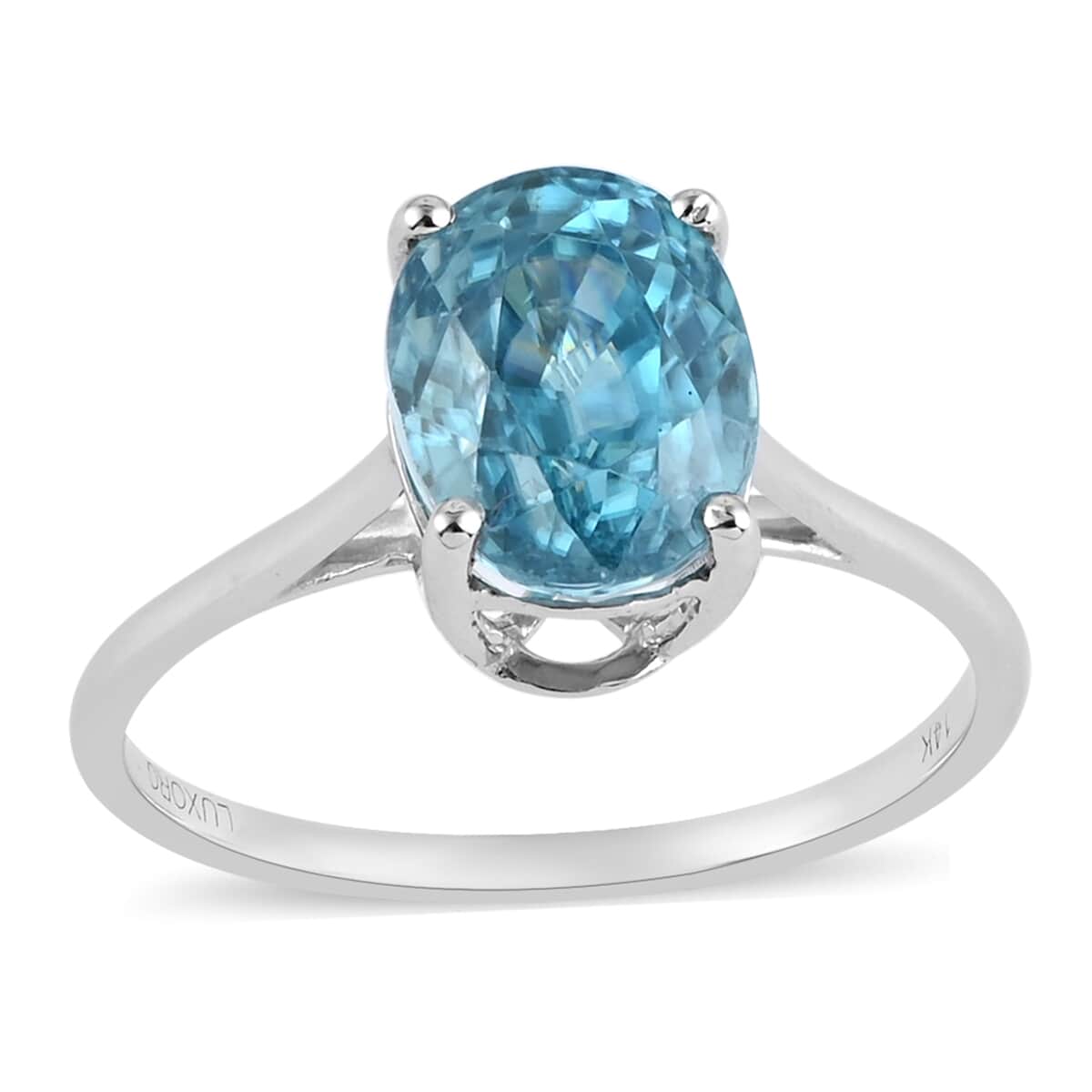 LUXORO 14K White Gold AAA Cambodian Blue Zircon Solitaire Ring 3.50 ctw image number 0