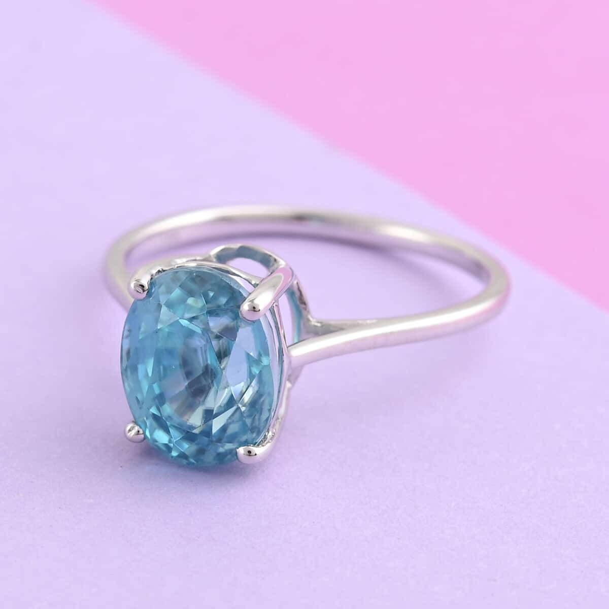 LUXORO 14K White Gold AAA Cambodian Blue Zircon Solitaire Ring 3.50 ctw image number 1