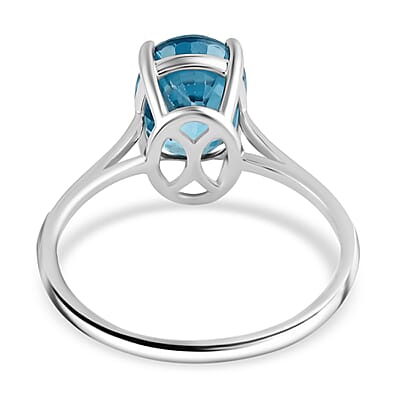 Luxoro 14K White Gold AAAA Cambodian Blue Zircon Solitaire Ring (Size 6.0) 3.50 ctw