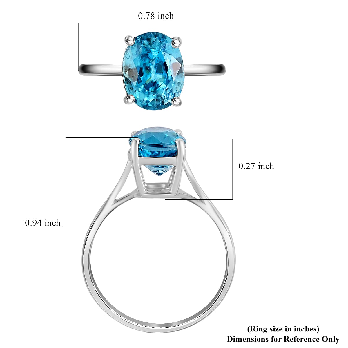 Luxoro 14K White Gold AAAA Cambodian Blue Zircon Solitaire Ring (Size 6.0) 3.50 ctw