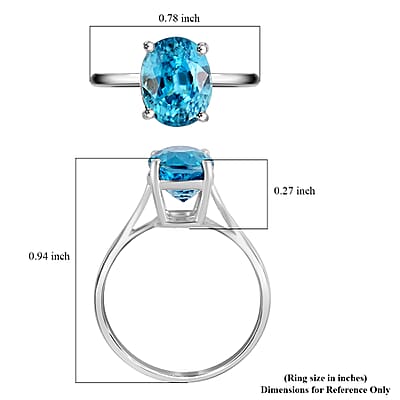 Luxoro 14K White Gold AAAA Cambodian Blue Zircon Solitaire Ring (Size 6.0) 3.50 ctw