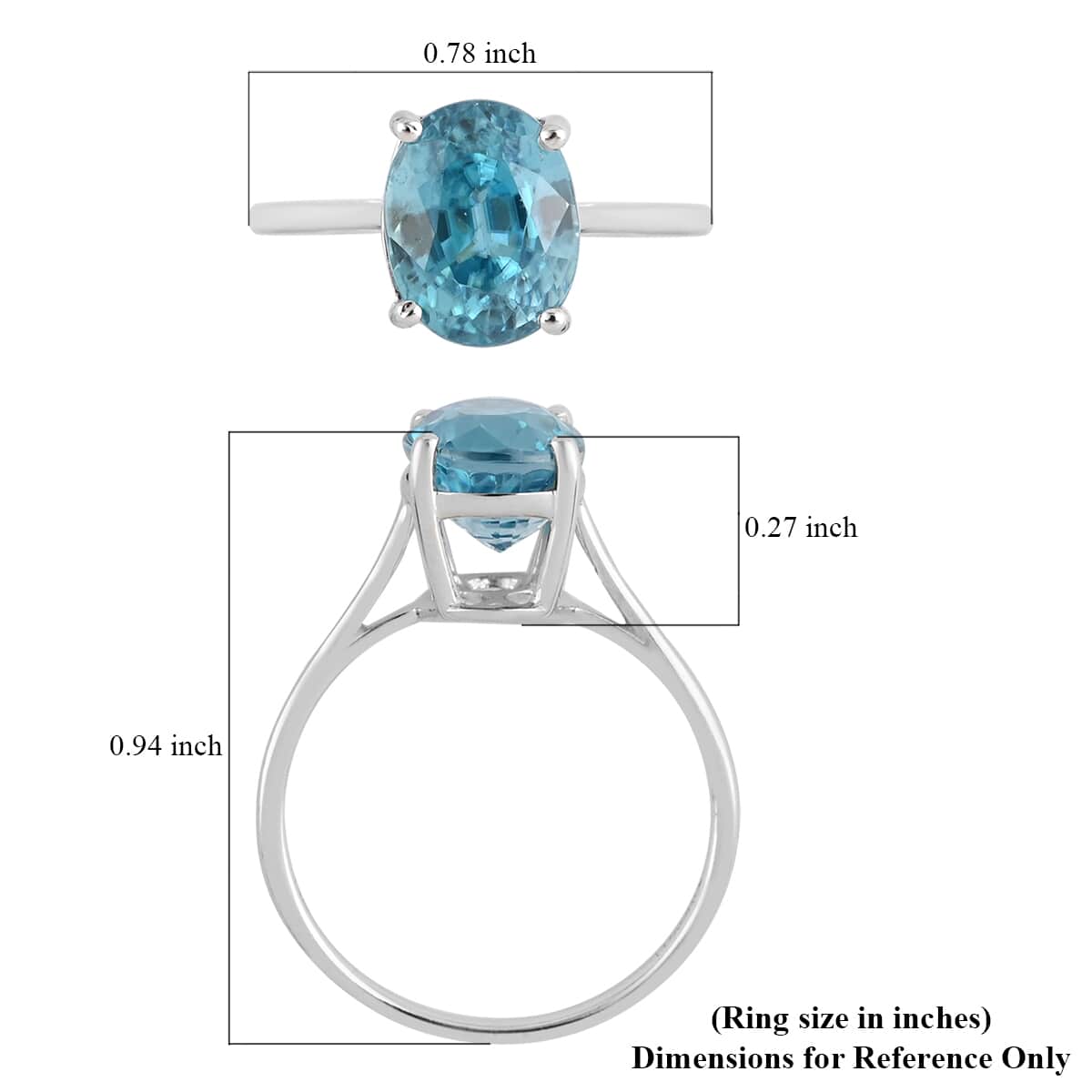 Luxoro 14K White Gold AAAA Cambodian Blue Zircon Solitaire Ring (Size 6.0) 3.50 ctw image number 5