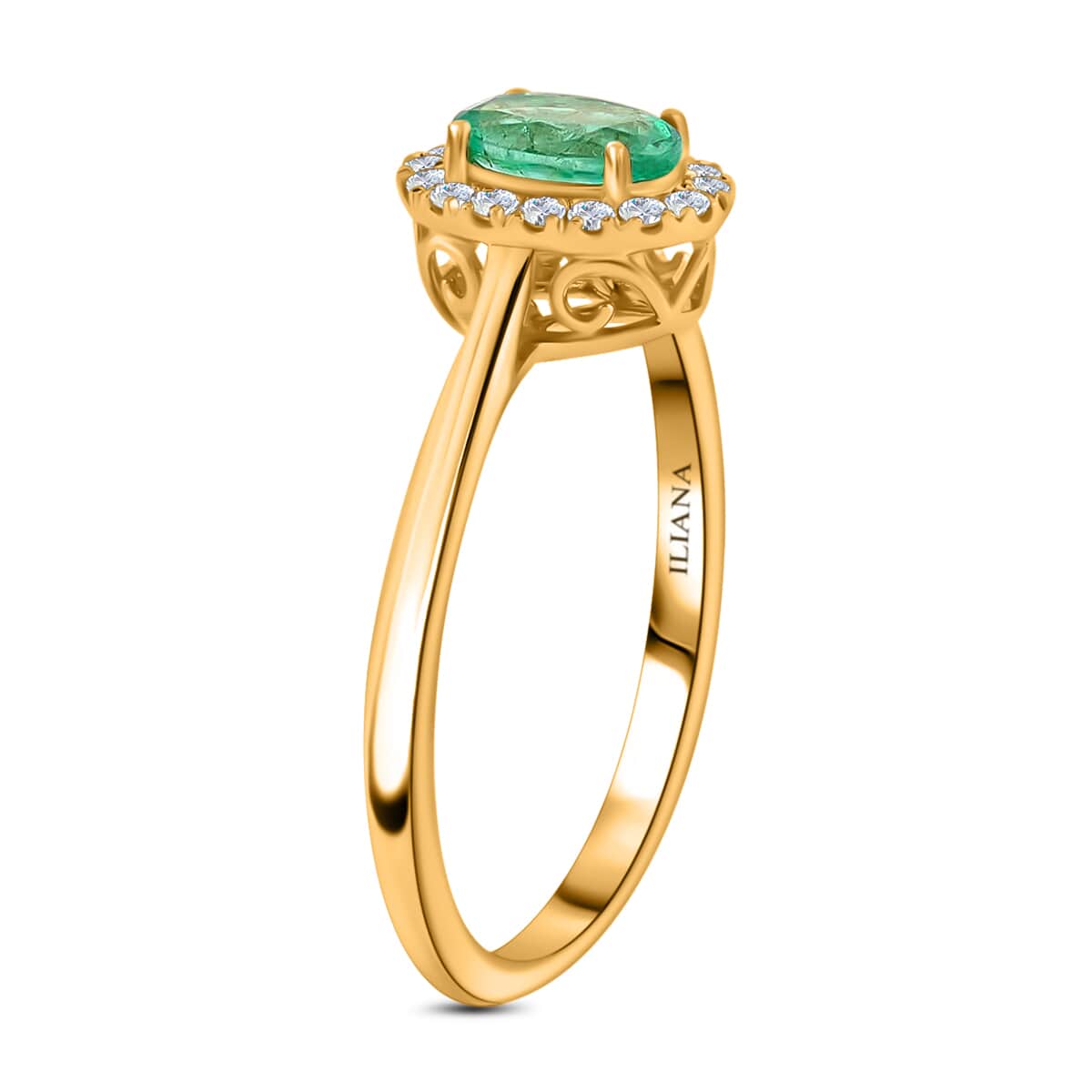 ILIANA 18K Yellow Gold AAA Ethiopian Emerald and Diamond G-H SI Halo Ring 3.38 Grams 1.00 ctwILIANA 18K Yellow Gold AAA Ethiopian Emerald and Diamond G-H SI Halo Ring 3.38 Grams 1.00 ctw image number 3