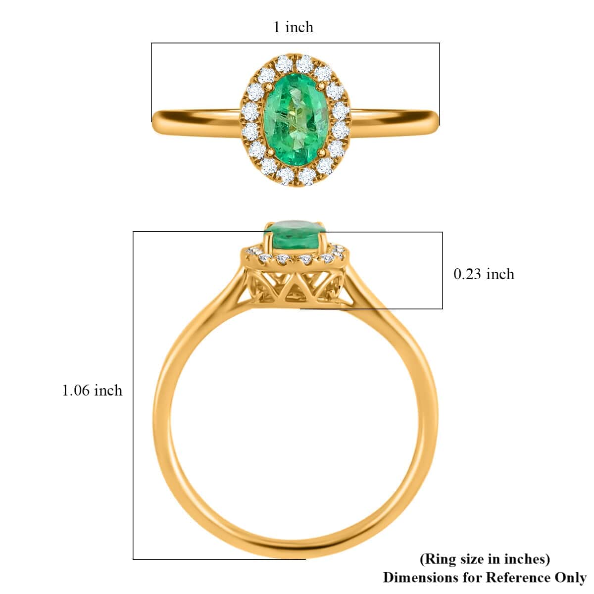 Iliana 18K Yellow Gold AAA Ethiopian Emerald and G-H SI Diamond Halo Ring (Size 7.0) 1.00 ctw image number 5