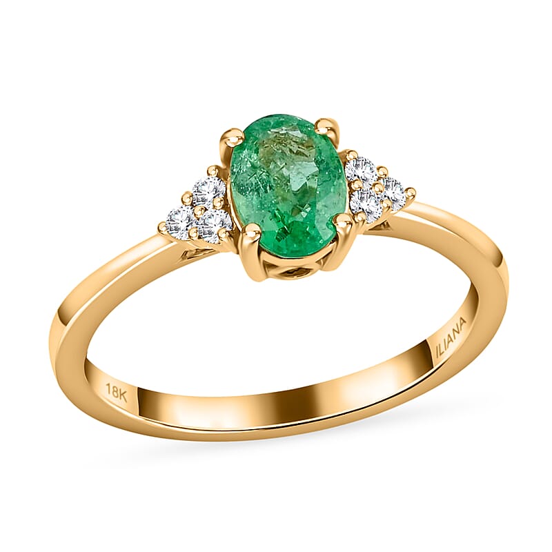 Iliana 18K Yellow Gold AAA Ethiopian Emerald and G-H SI Diamond Ring (Size 10.0) 1.00 ctw