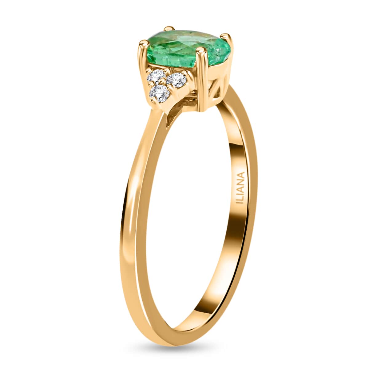 ILIANA 18K Yellow Gold AAA Ethiopian Emerald, Diamond (G-H, SI) Ring 1.00 ctw image number 3