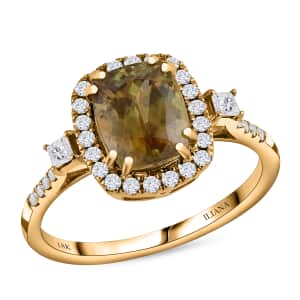 Iliana 18K Yellow Gold AAA Sava Sphene and Diamond G-H SI Halo Ring (Size 6.0) 3.00 ctw