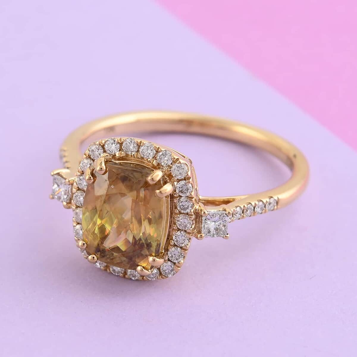 ILIANA 18K Yellow Gold AAA Sava Sphene and Diamond G-H SI Ring 3.60 Grams 3.00 ctw image number 1