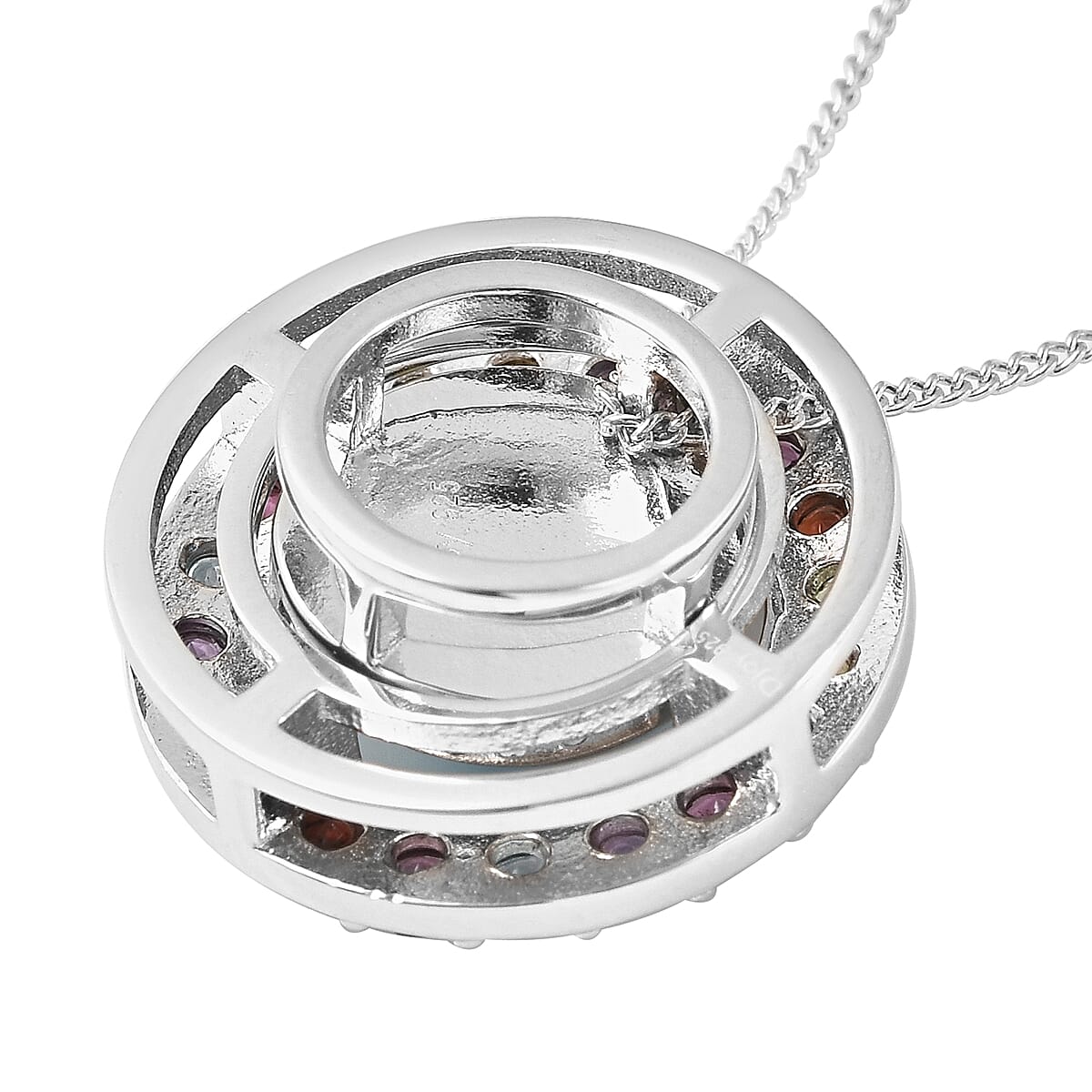 AMERICAN Natural Sleeping Beauty Turquoise and Multi Gemstone Halo Pendant Necklace 18 Inches in Rhodium Over Sterling Silver 2.75 ctw