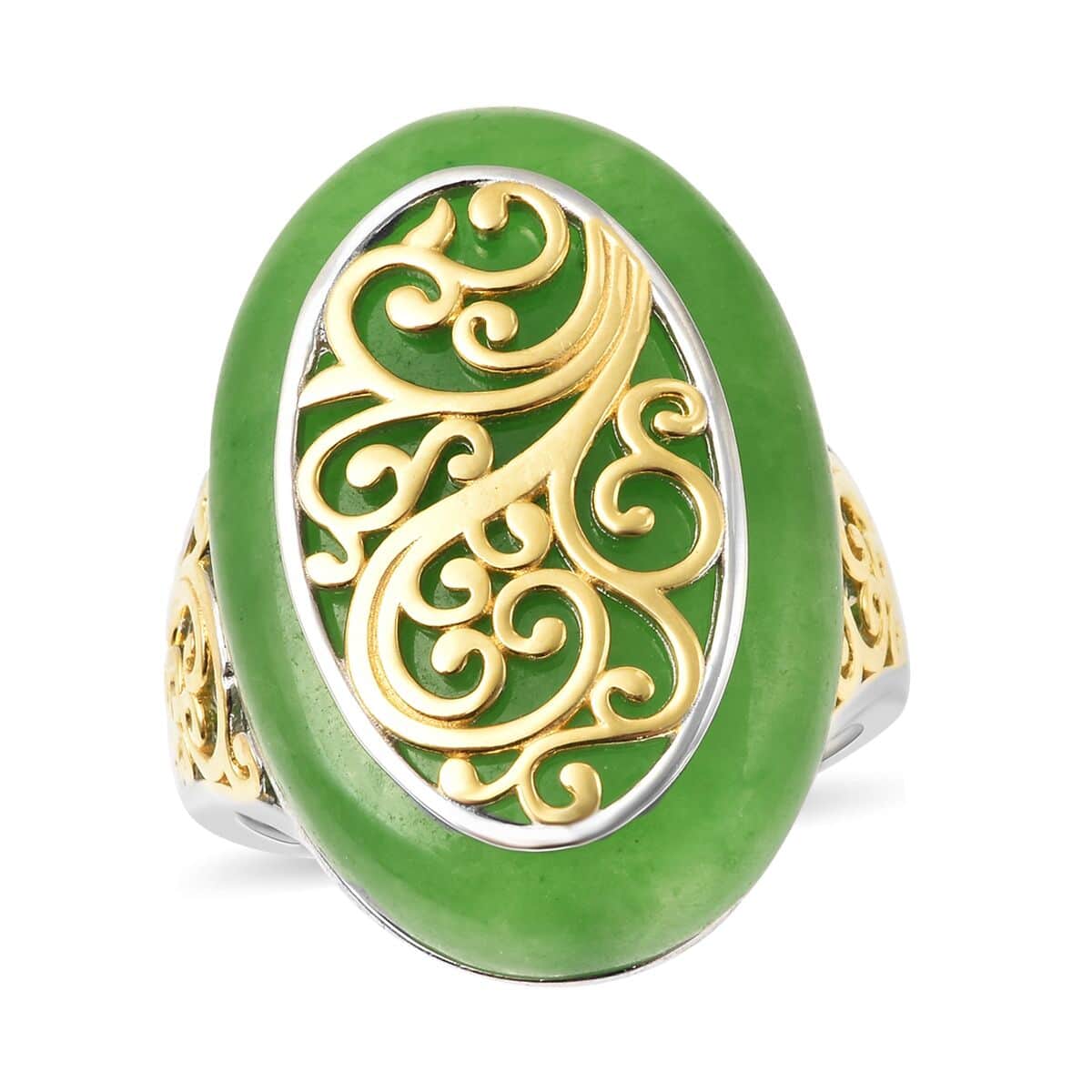 Green Jade Ring in Vermeil Yellow Gold and Rhodium Over Sterling Silver 34.50 ctw image number 0