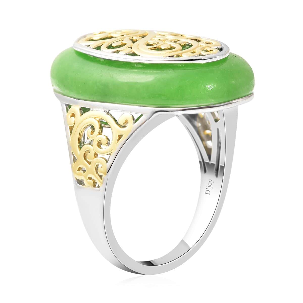 Green Jade Ring in Vermeil Yellow Gold and Rhodium Over Sterling Silver 34.50 ctw image number 3