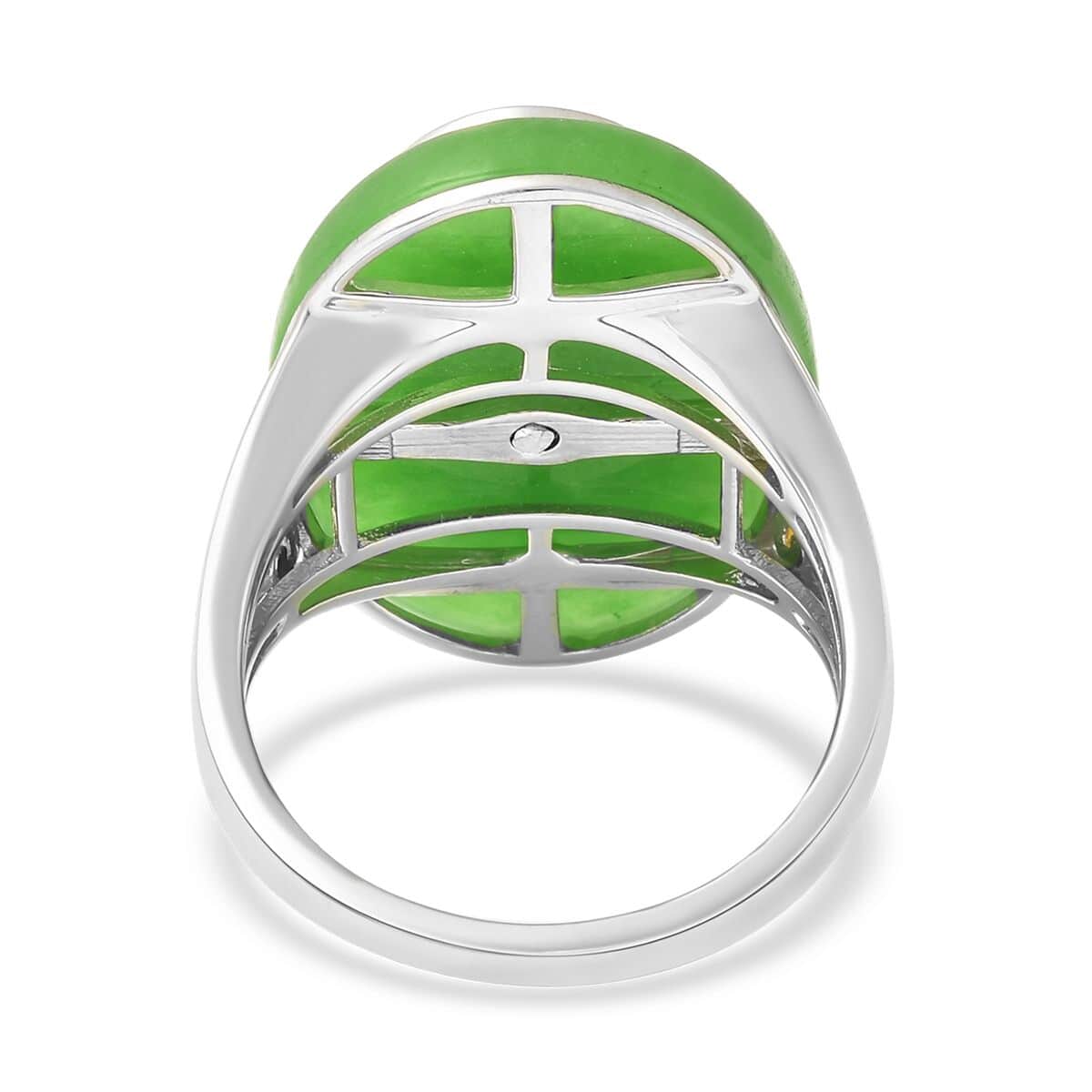 Green Jade Ring in Vermeil Yellow Gold and Rhodium Over Sterling Silver 34.50 ctw image number 4