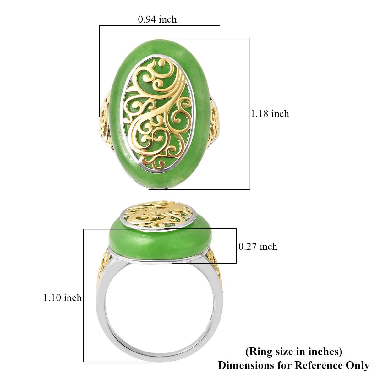 Green Jade Ring in Vermeil Yellow Gold and Rhodium Over Sterling Silver 34.50 ctw image number 5