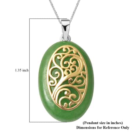 Green Jade (D) Pendant Necklace 18 Inches in Vermeil Yellow Gold and Rhodium Over Sterling Silver 34.25 ctw image number 5