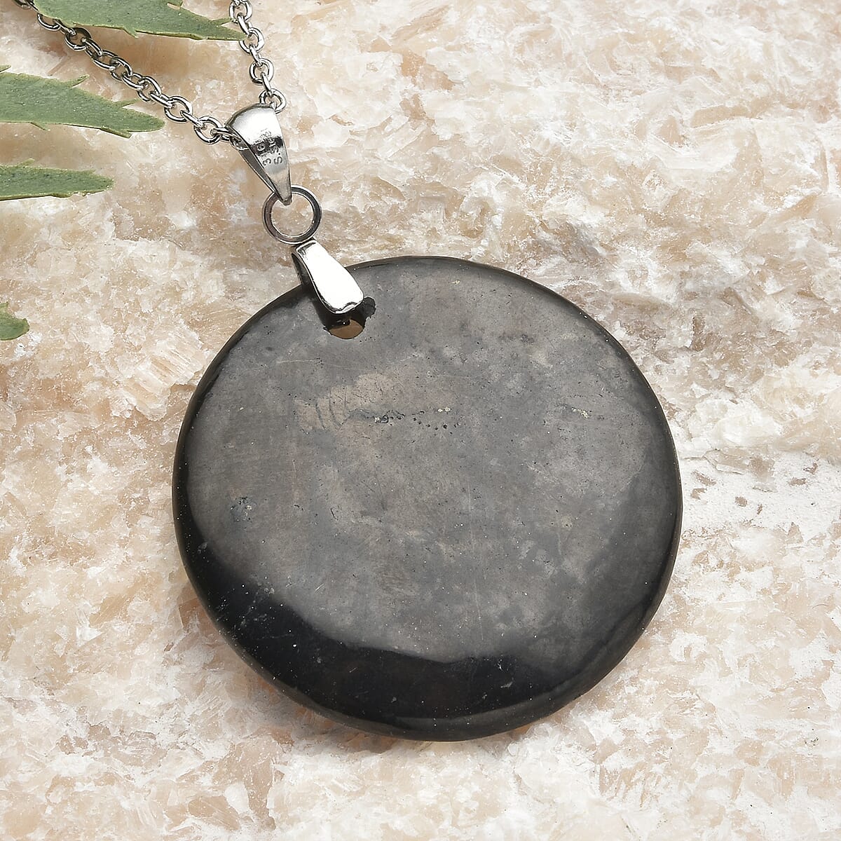 Shungite Pendant Necklace 20 Inches in Stainless Steel 30.00 ctw image number 1