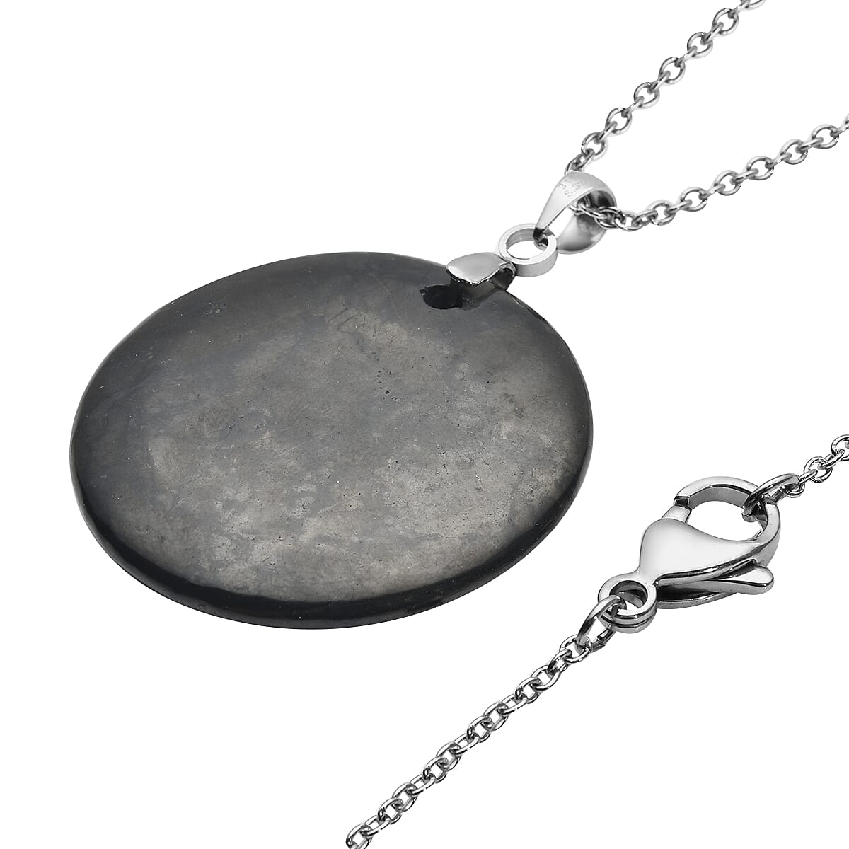 Shungite Pendant Necklace 20 Inches in Stainless Steel 30.00 ctw image number 3