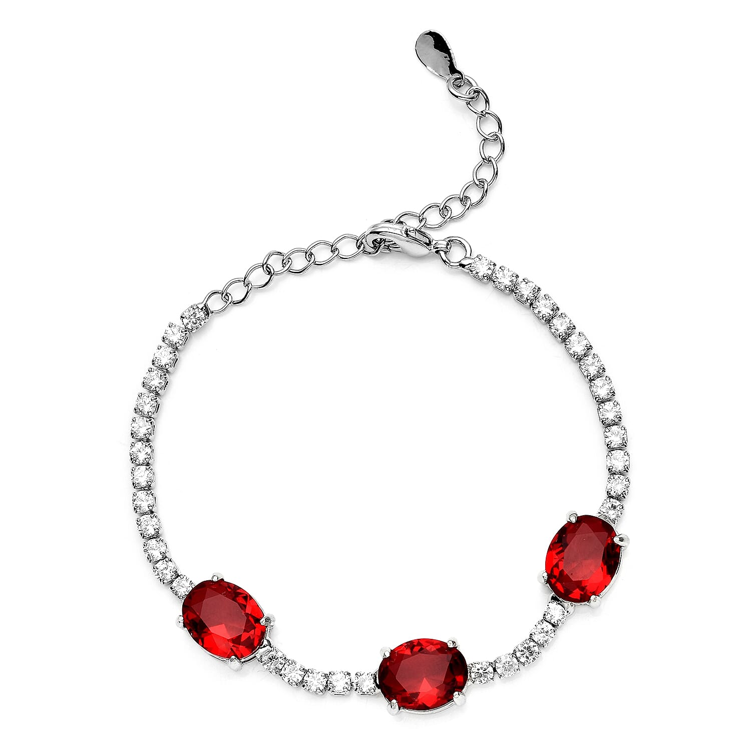 Simulated Red and White Diamond 17.50 ctw Bracelet in Silvertone (Size 6)