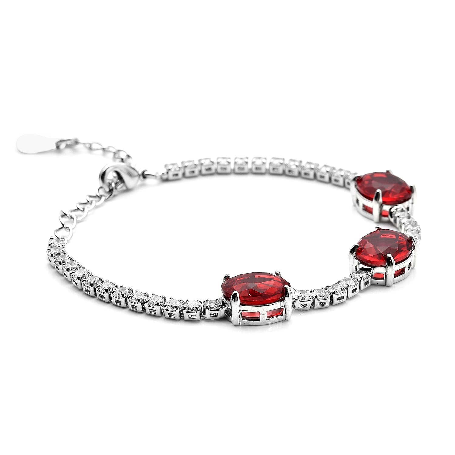 Simulated Red and White Diamond 17.50 ctw Bracelet in Silvertone (Size 6)