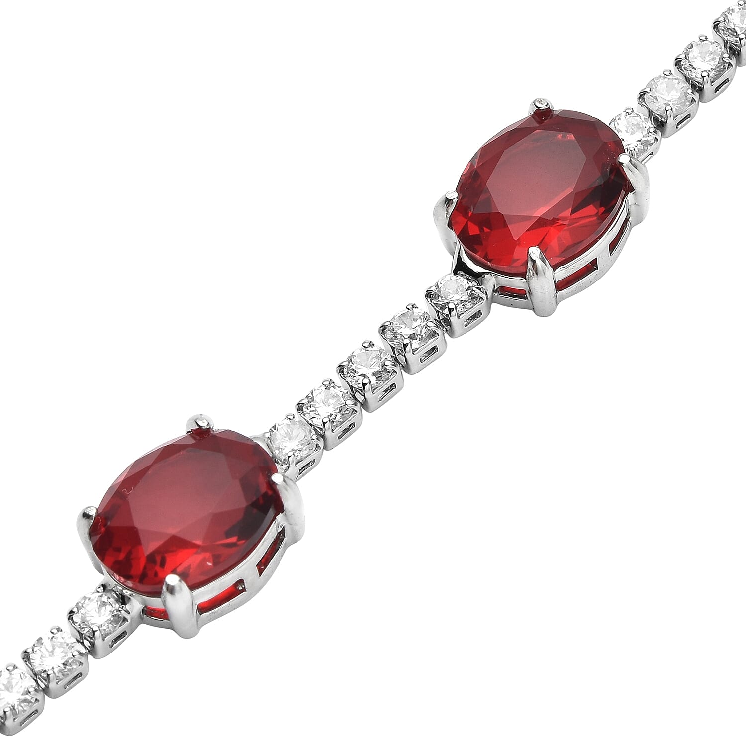 Simulated Red and White Diamond 17.50 ctw Bracelet in Silvertone (Size 6)