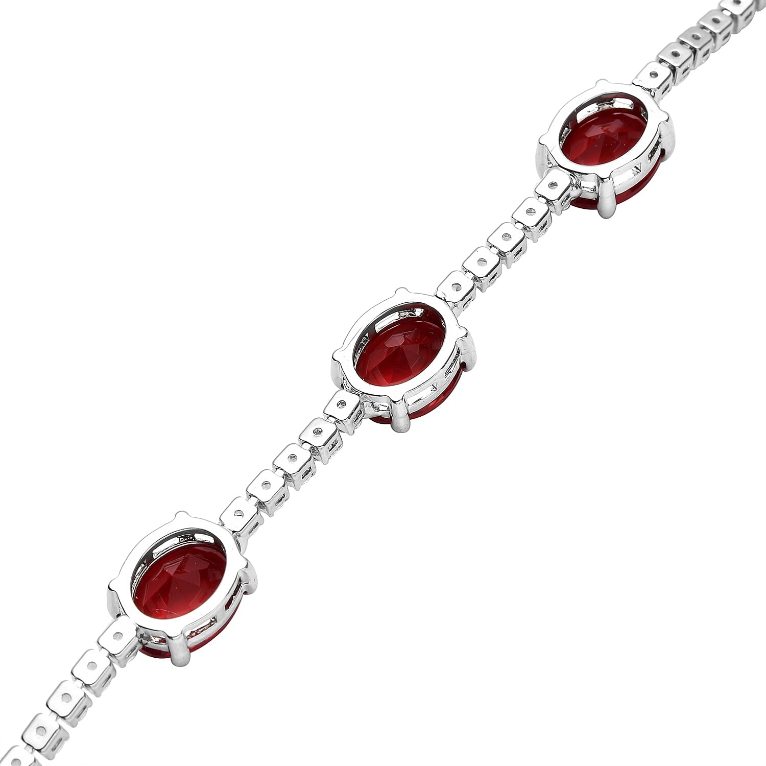 Simulated Red and White Diamond 17.50 ctw Bracelet in Silvertone (Size 6)