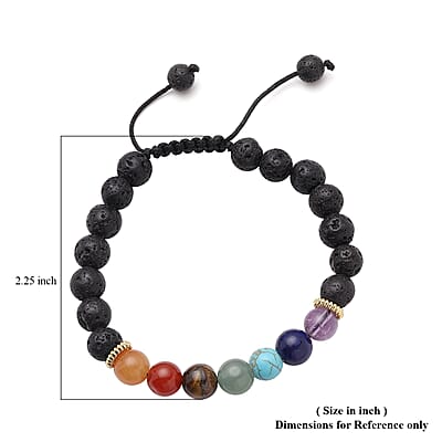 The Seven Chakras Multi Gemstone, Lava Stone Beaded Stretch Bracelet with 3 Essentials Oils- Lavender, Peppermint, and Sandalwood 76.50 ctw